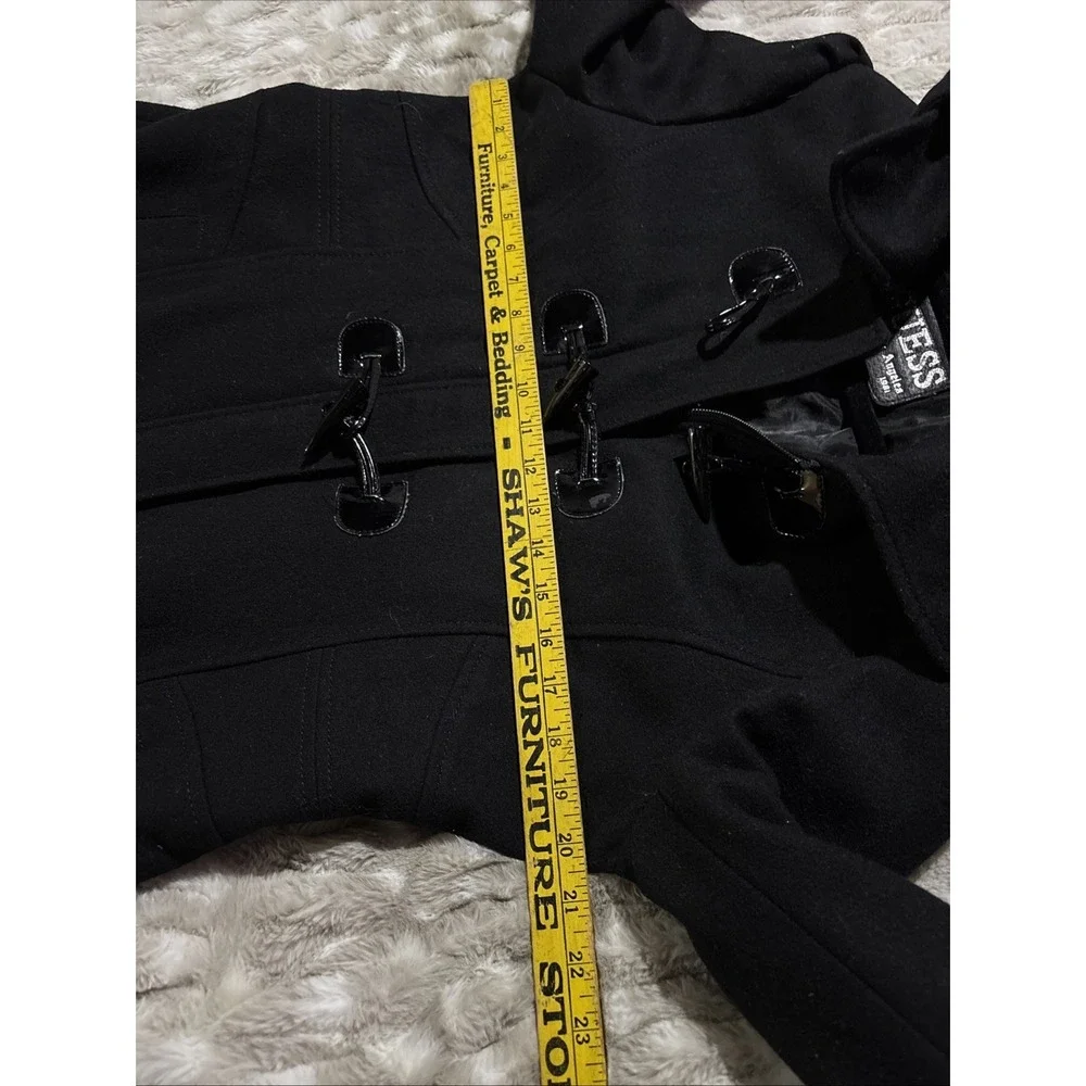 Guess Pea Coat womens Large Y2K Wool Blend Toggle Zipper Removable Hood Black